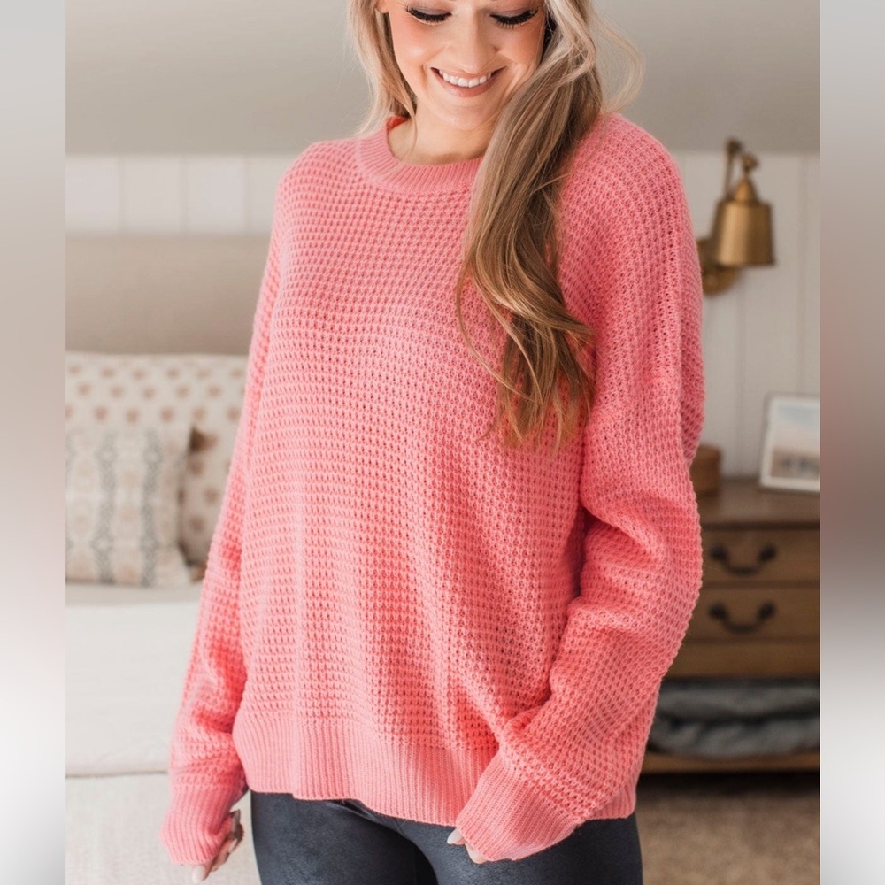 Pulse Captivating in Color Knit Sweater in Bright Coral